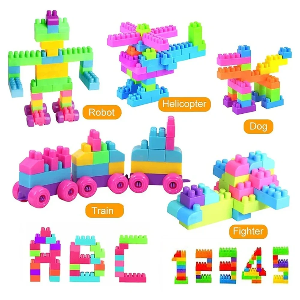 JEEZSA Blocks Set for Kids, Play Fun and Learning Blocks for Kids Games for Children Block Game Puzzles Set Boys, Children (Multicolor, 60 Bricks Blocks)