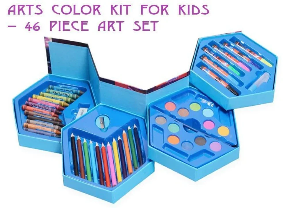 JEEZSA 46 Pcs Plastic Art Colour Set with Color , Crayons, Oil Pastel and Sketch Pens