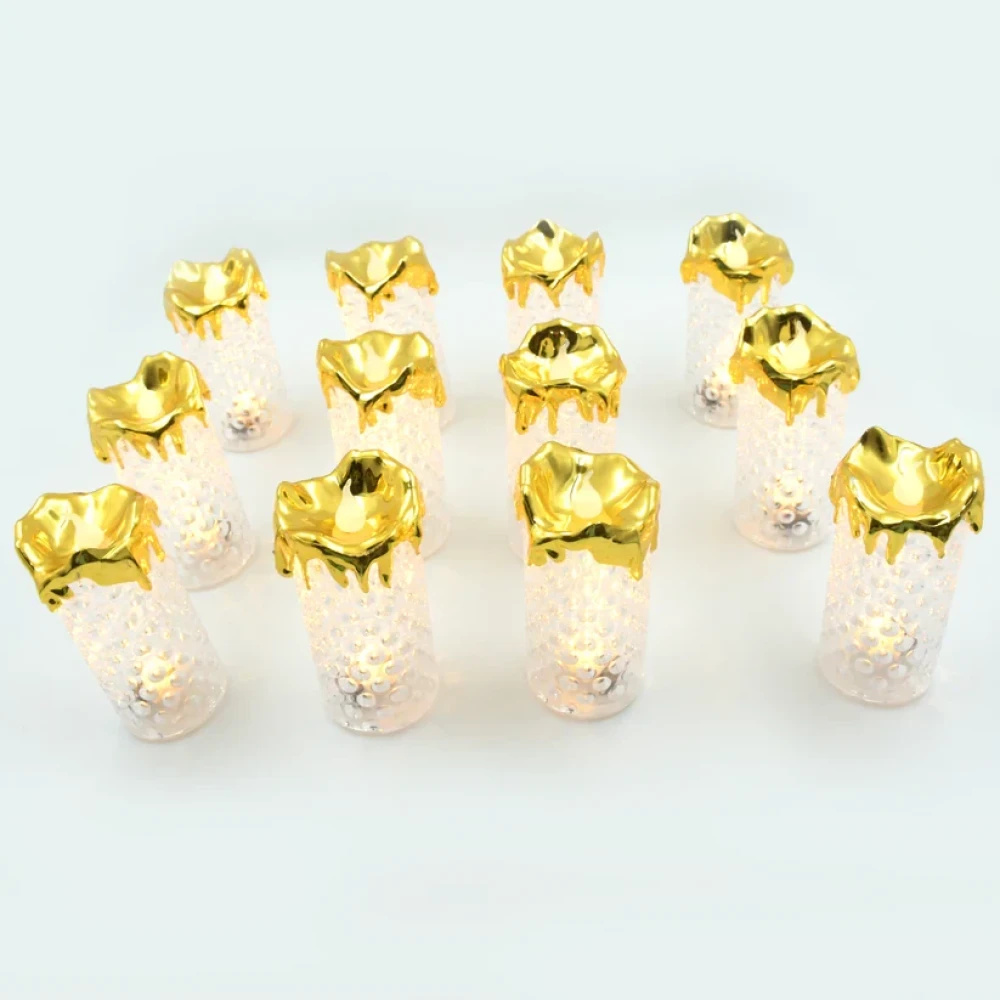 JEEZSA Gold Flameless Candles LED Light Flameless and Smokeless Decorative, Candles Led Tea Light Candle Perfect for Gifting, Home, Diwali,Wedding, Christmas, Crystal Candle Lights, Table Decorations (12 Pc MOQ)