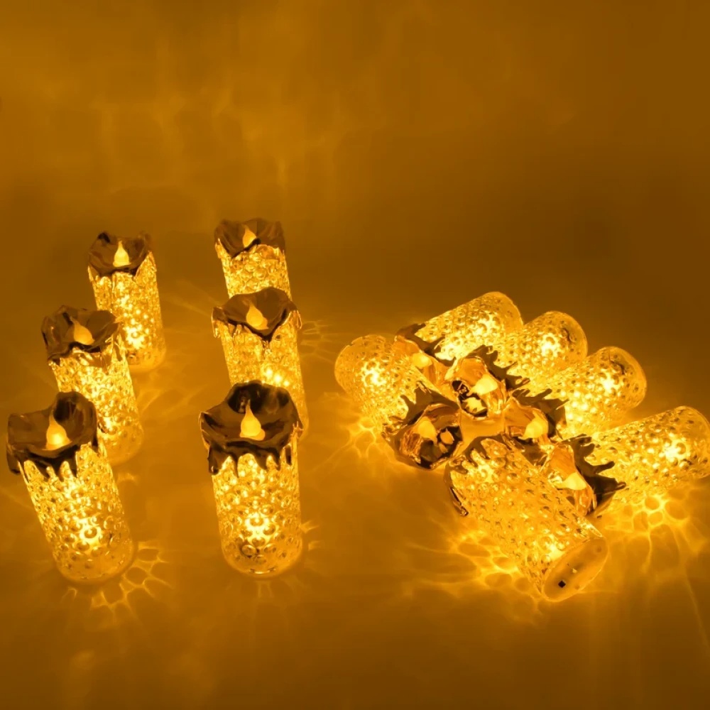 JEEZSA Gold Flameless Candles LED Light Flameless and Smokeless Decorative, Candles Led Tea Light Candle Perfect for Gifting, Home, Diwali,Wedding, Christmas, Crystal Candle Lights, Table Decorations (12 Pc MOQ)