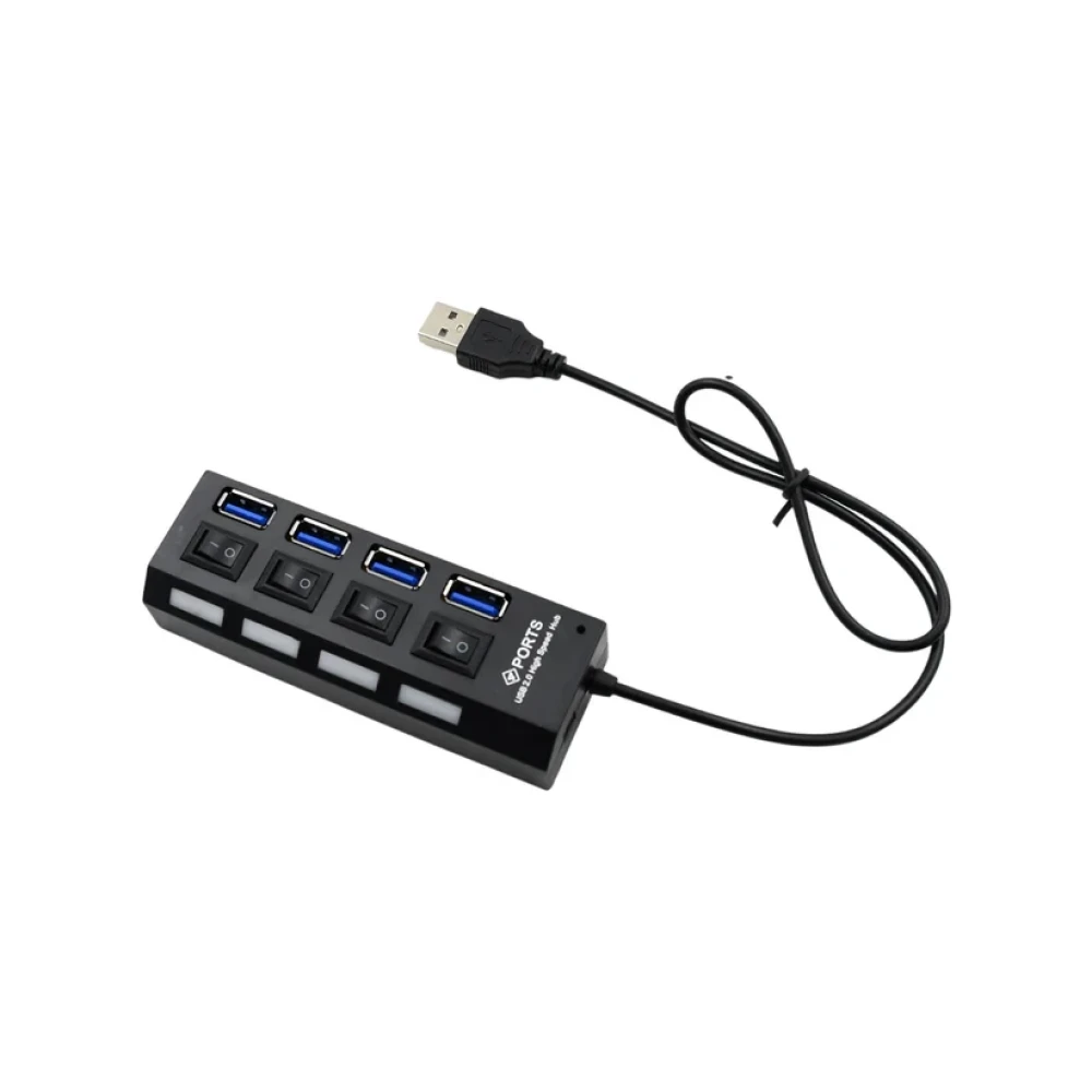 JEEZSA 4 Port USB, HUB USB 2.0 HUB Splitter High Speed with On/Off Switch Multi LED Adapter Compatible with Tablet Laptop Computer Notebook