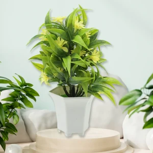 JEEZSA Wild Artificial Flower Plants with Cute Pot | Flower Plant for Home Office Decor | Tabletop and Desk Decoration | Artificial Flower for Balcony Indoor Decor, Plants for Living Room (1 Pc)