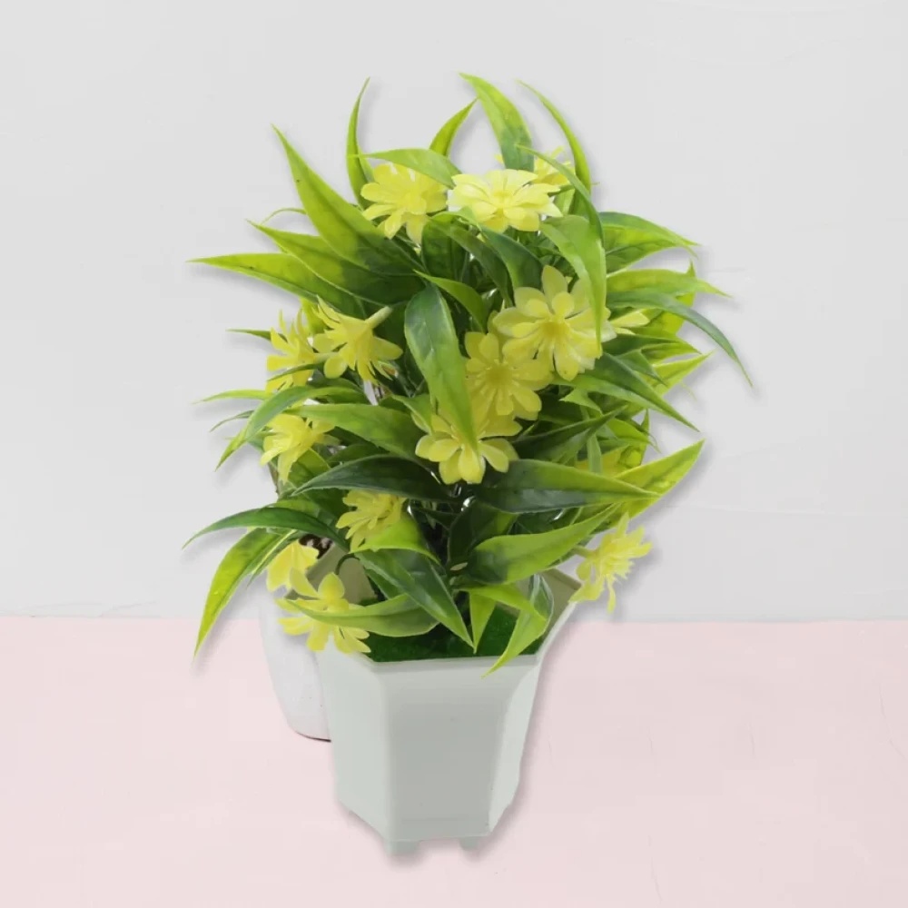 JEEZSA Wild Artificial Flower Plants with Cute Pot | Flower Plant for Home Office Decor | Tabletop and Desk Decoration | Artificial Flower for Balcony Indoor Decor, Plants for Living Room (1 Pc)