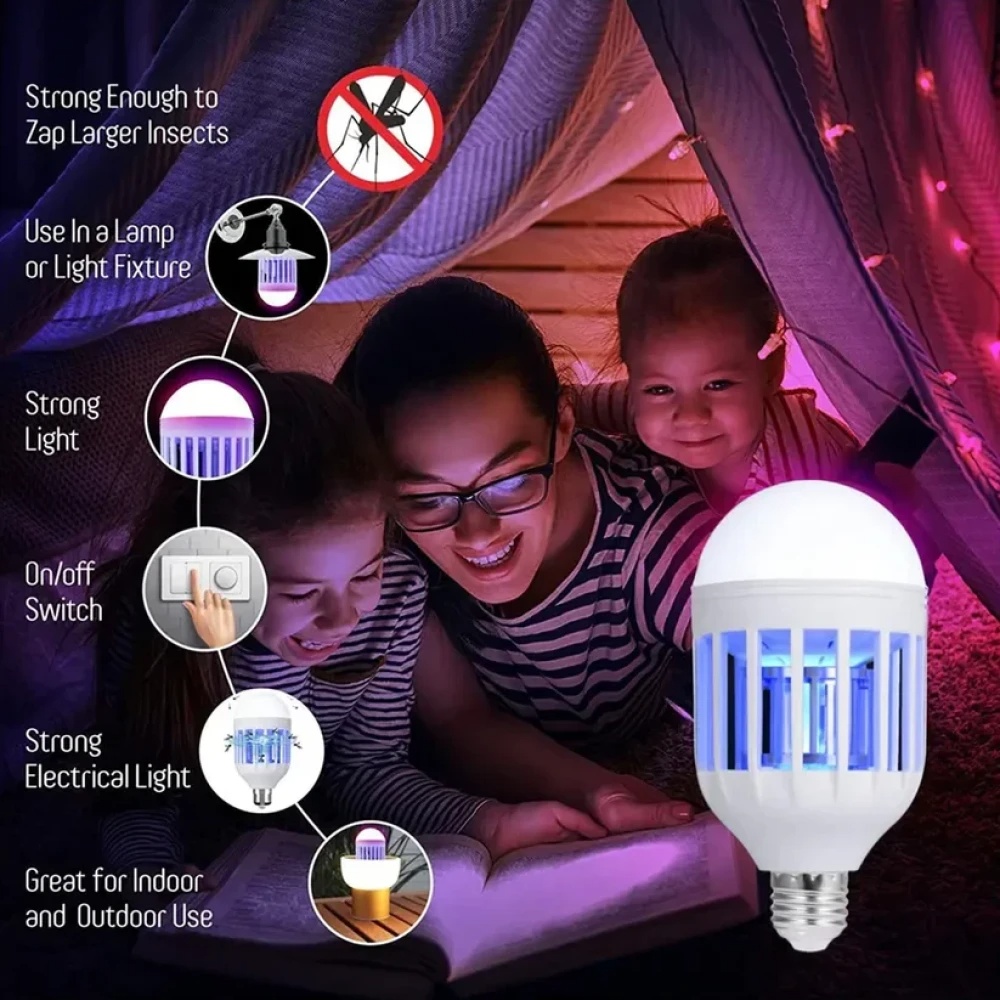 JEEZSA 15W Mosquito Killer Lamp E27 Summer Moths Flying Insects Led Zapper Mosquito Killer Lamp Light Bulb Household