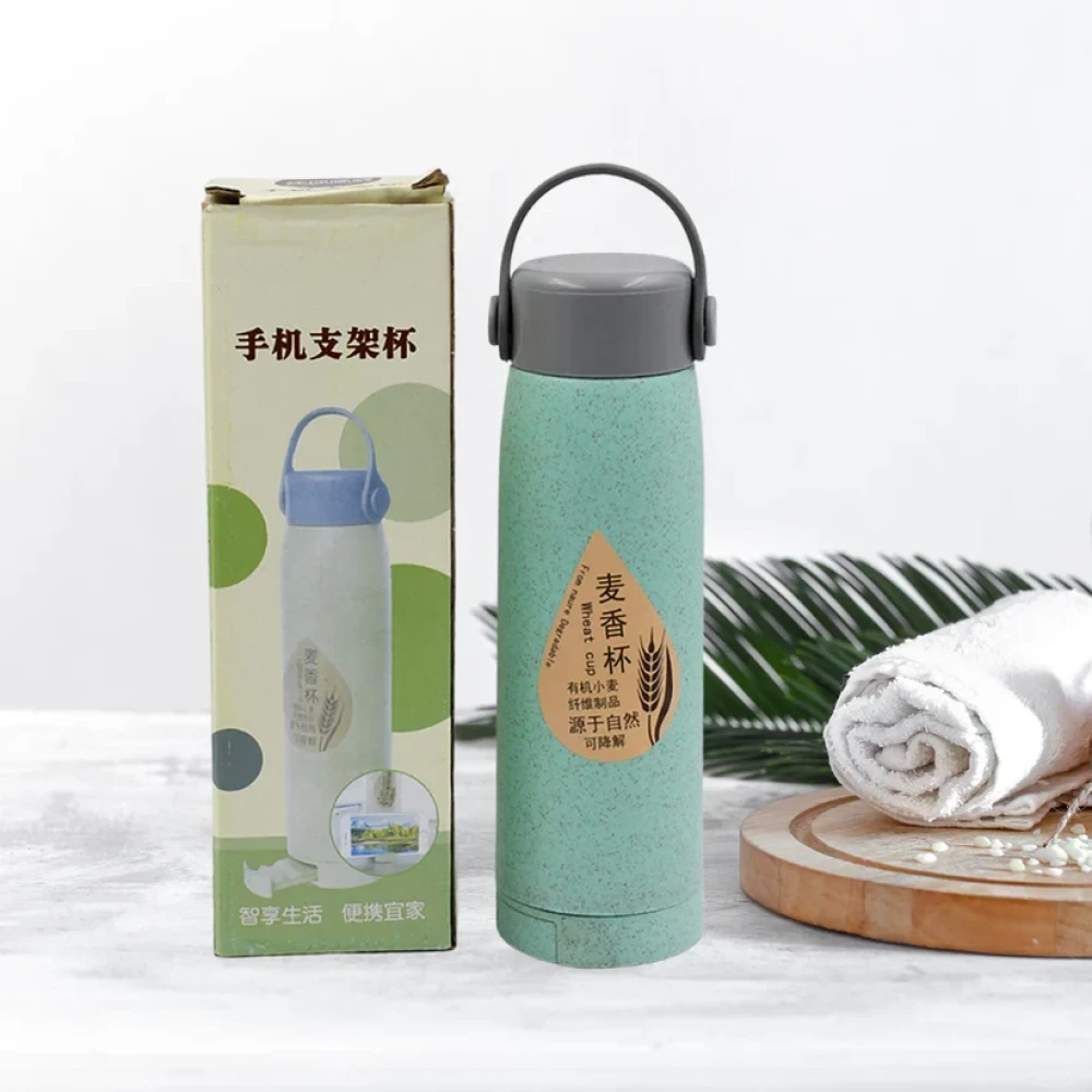 JEEZSA High Portable Water Bottle, Creative Wheat Fragrance Glass Bottle Water with Mobile Phone Holder Wide Mouth Glass Water 380ml (MOQ :- 80 pc)