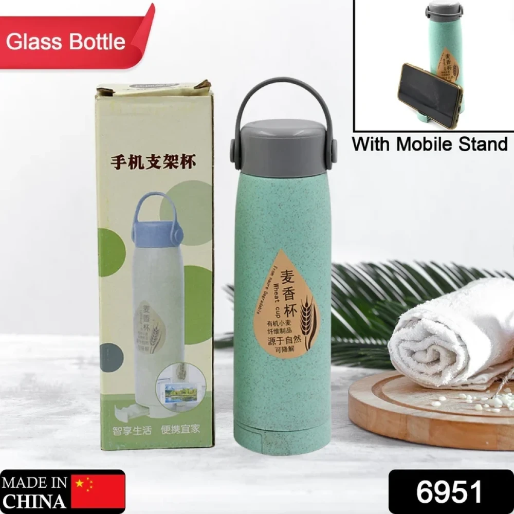 JEEZSA High Portable Water Bottle, Creative Wheat Fragrance Glass Bottle Water with Mobile Phone Holder Wide Mouth Glass Water 380ml (MOQ :- 80 pc)