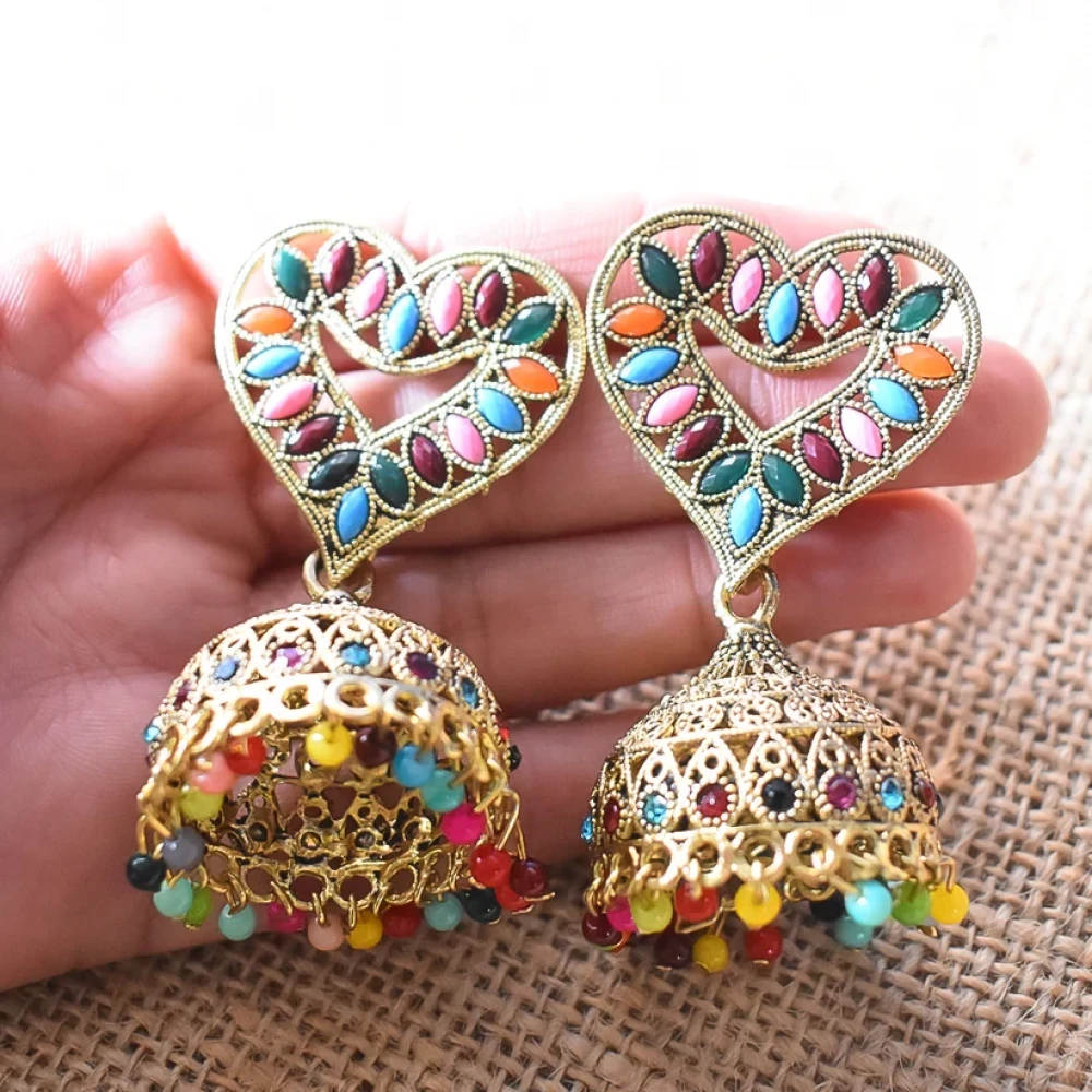 JEEZSA Heart-Shaped Jumka Earrings