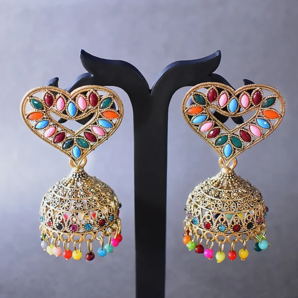 JEEZSA Heart-Shaped Jumka Earrings