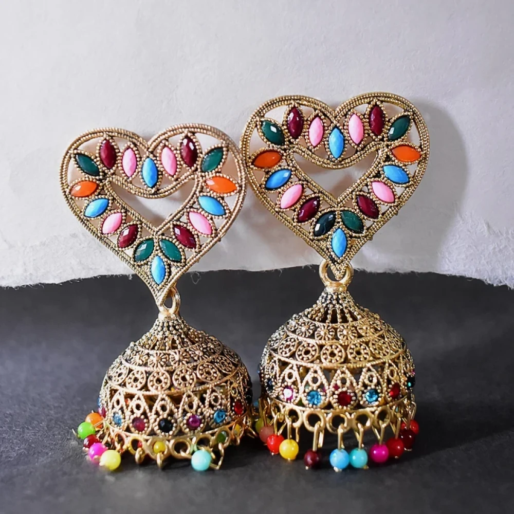 JEEZSA Heart-Shaped Jumka Earrings