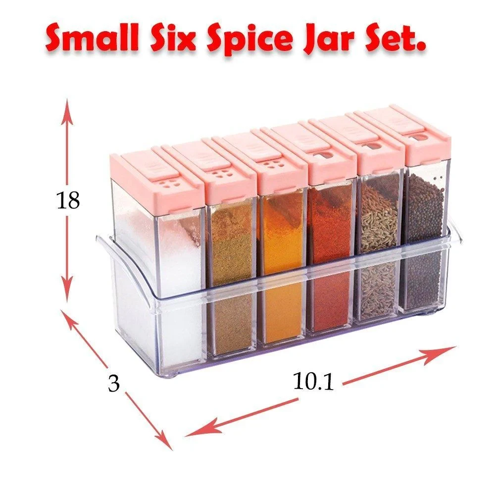 JEEZSA Plastic Spice Jars (6 pcs, 14x22x8cm, Multicolour)