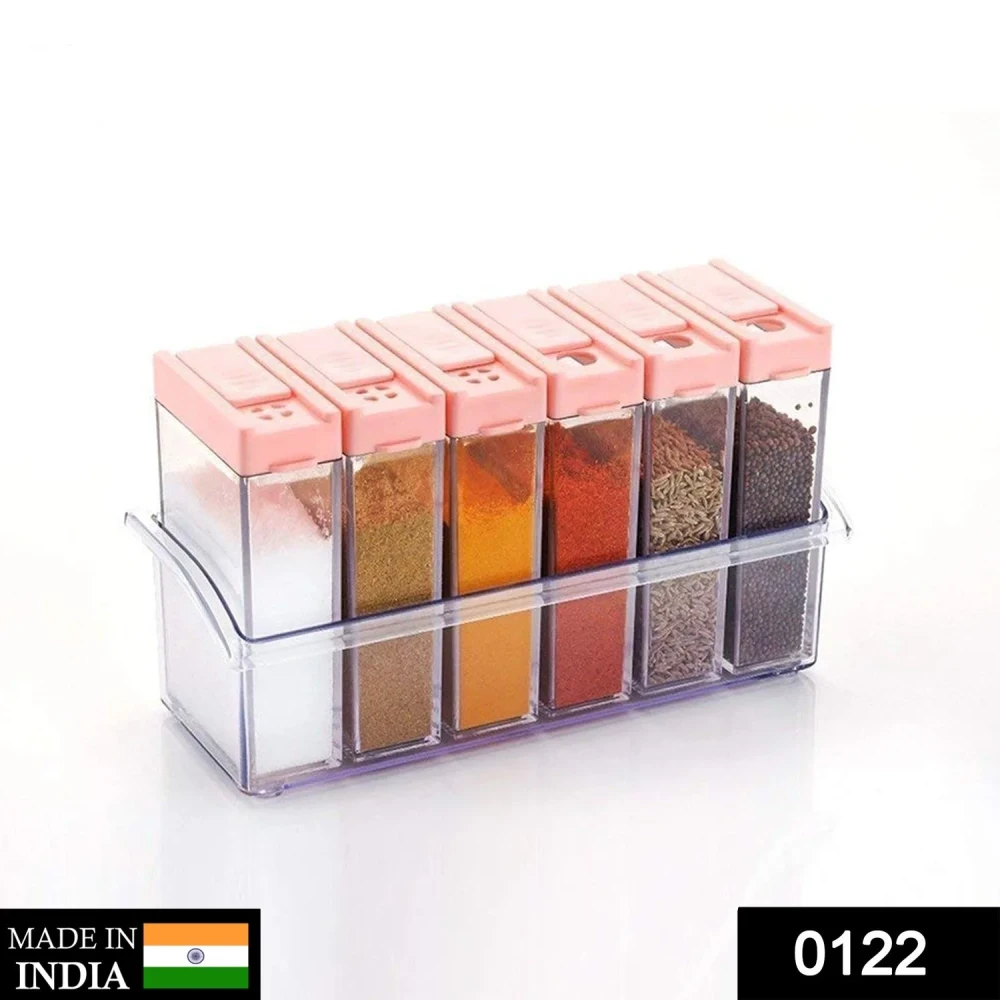 JEEZSA Plastic Spice Jars (6 pcs, 14x22x8cm, Multicolour)