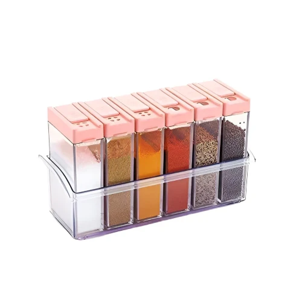 JEEZSA Plastic Spice Jars (6 pcs, 14x22x8cm, Multicolour)