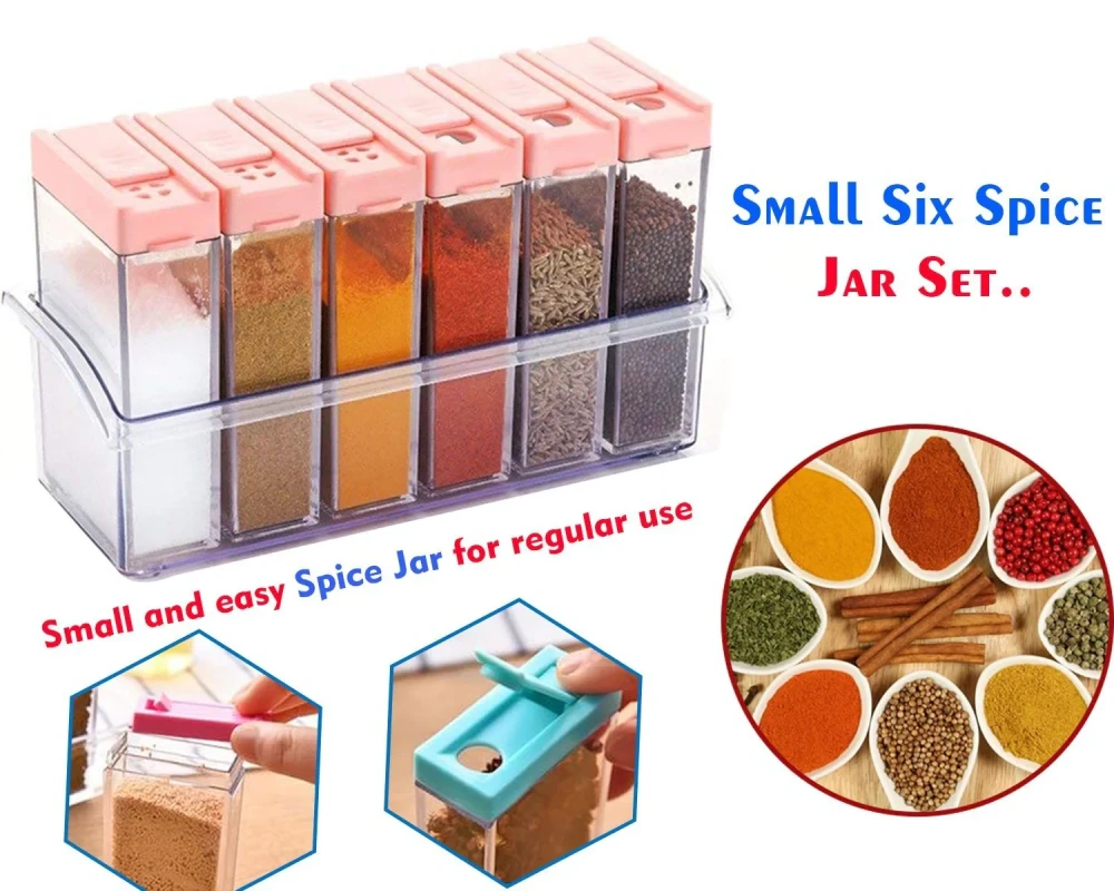 JEEZSA Plastic Spice Jars (6 pcs, 14x22x8cm, Multicolour)