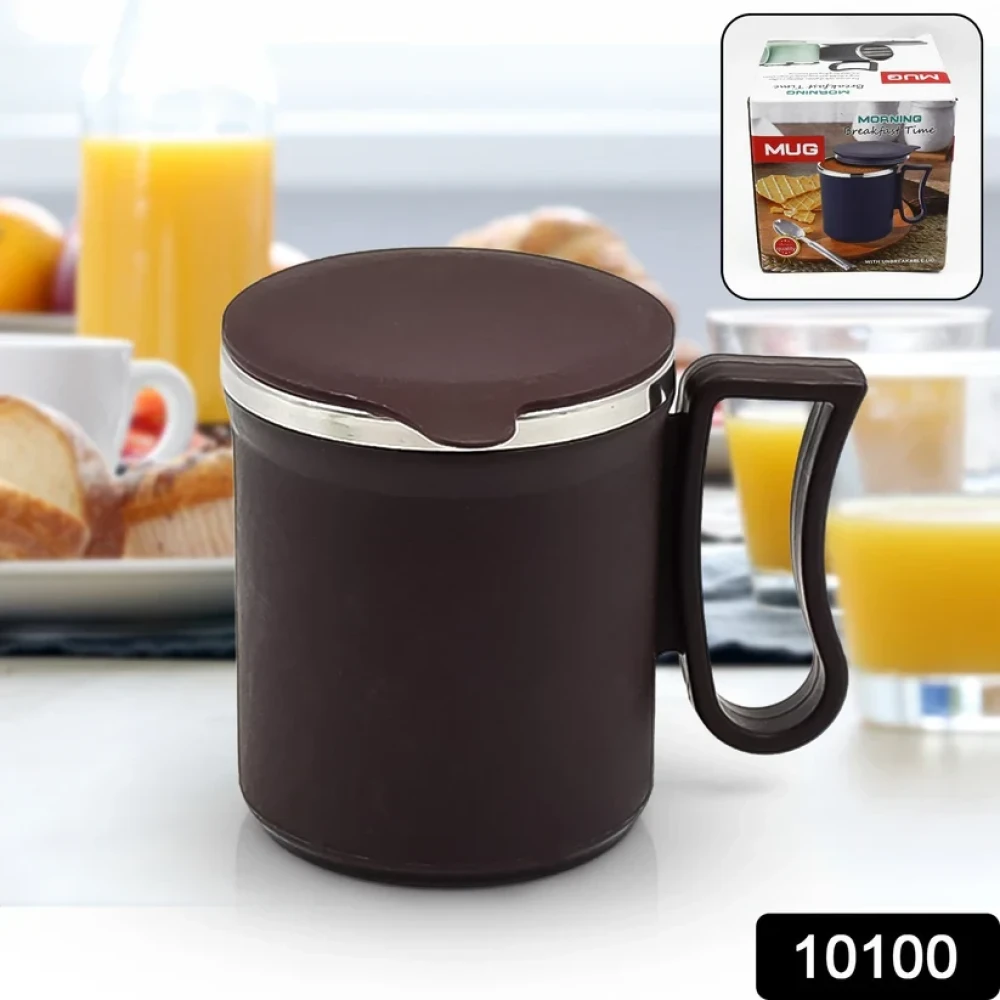 JEEZSA Coffee Mug with Lid and Handle-Plastic Covered Stainless Steel Mug (Random Color, Approx 200 ML)