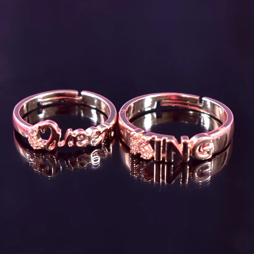 JEEZSA King and Queen Gold-Plated Rings Set