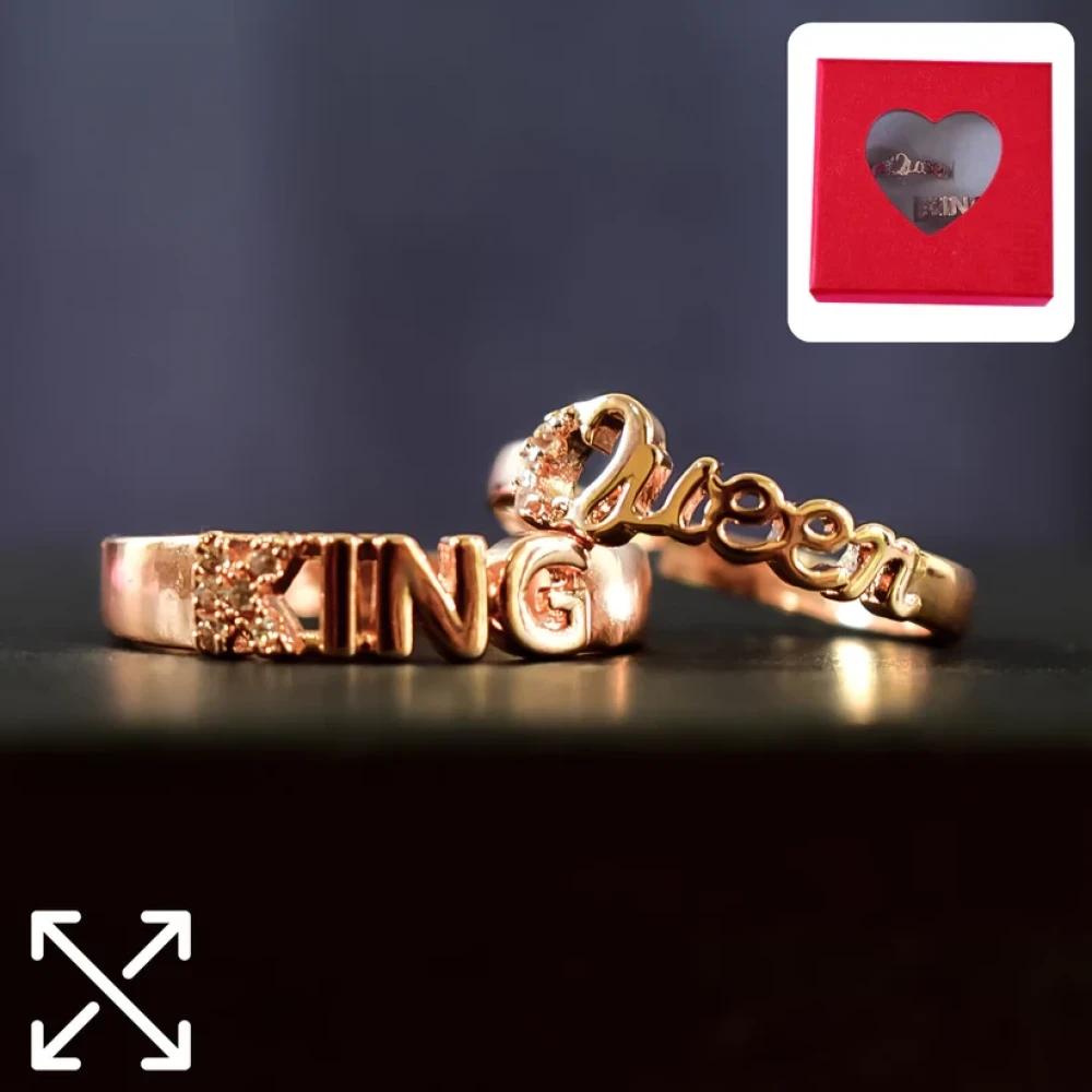 JEEZSA King and Queen Gold-Plated Rings Set