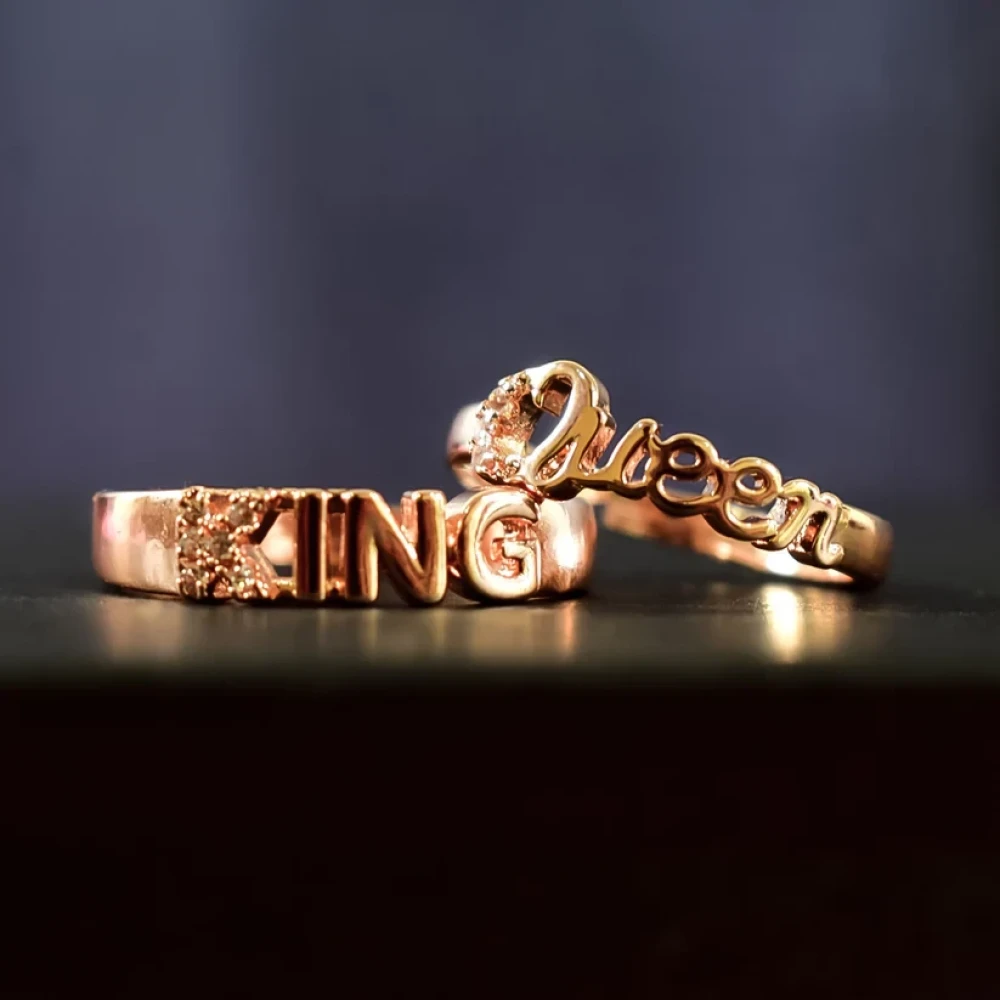 JEEZSA King and Queen Gold-Plated Rings Set