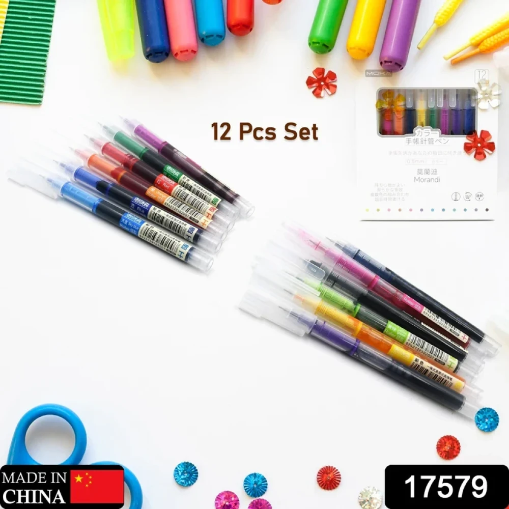 JEZSA 12 Color Rolling Ball Pens, Quick-Drying Ink 0.5 mm Extra Fine Point Roller ball Pens Straight Liquid Gel Ink Pens for Writing, Drawing, Journaling, Taking Notes, School Office Stationery (12 Pcs Set)