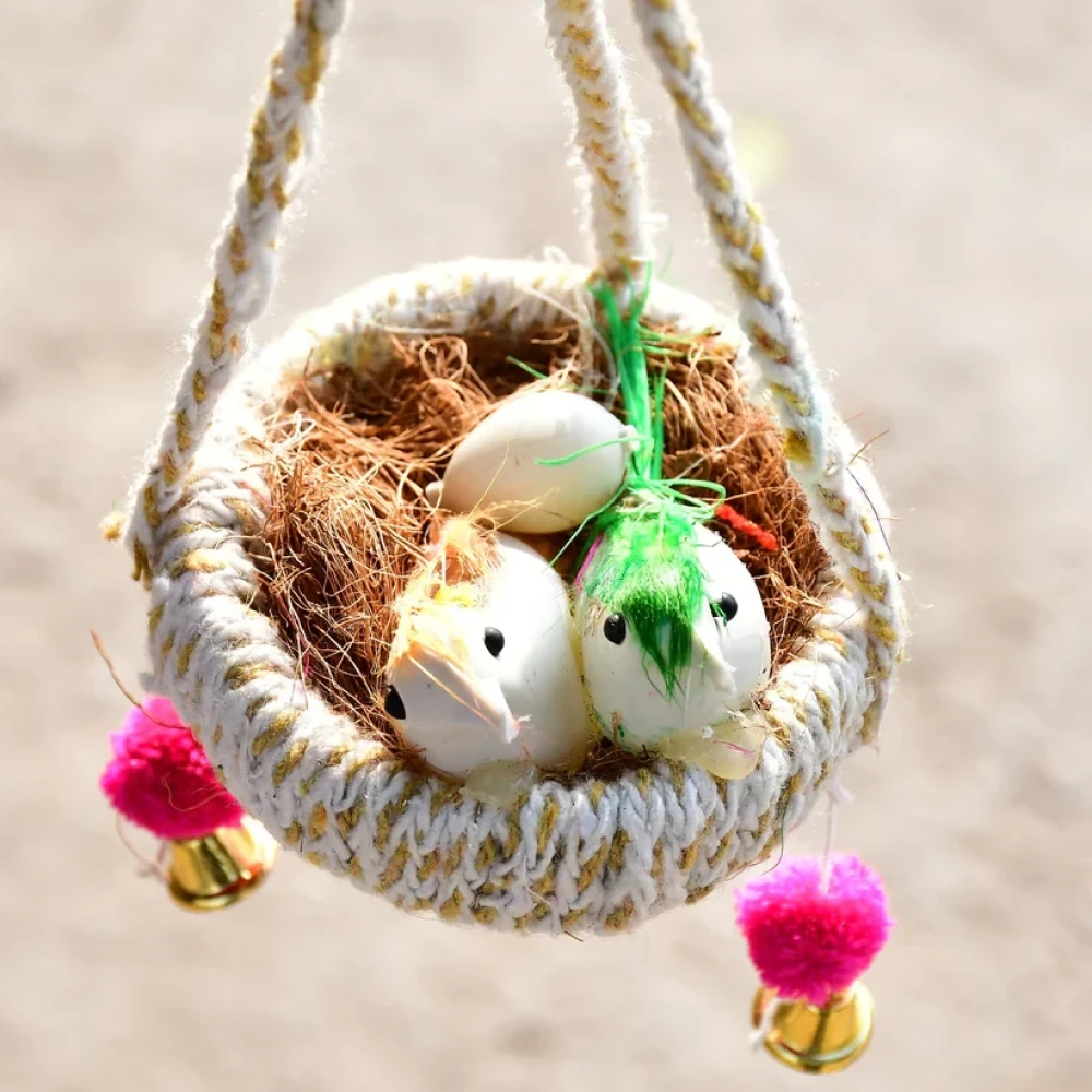 JEEZSA Artificial Jute Hanging Birds Nest Jhumar Chidiyan Ka Ghosla