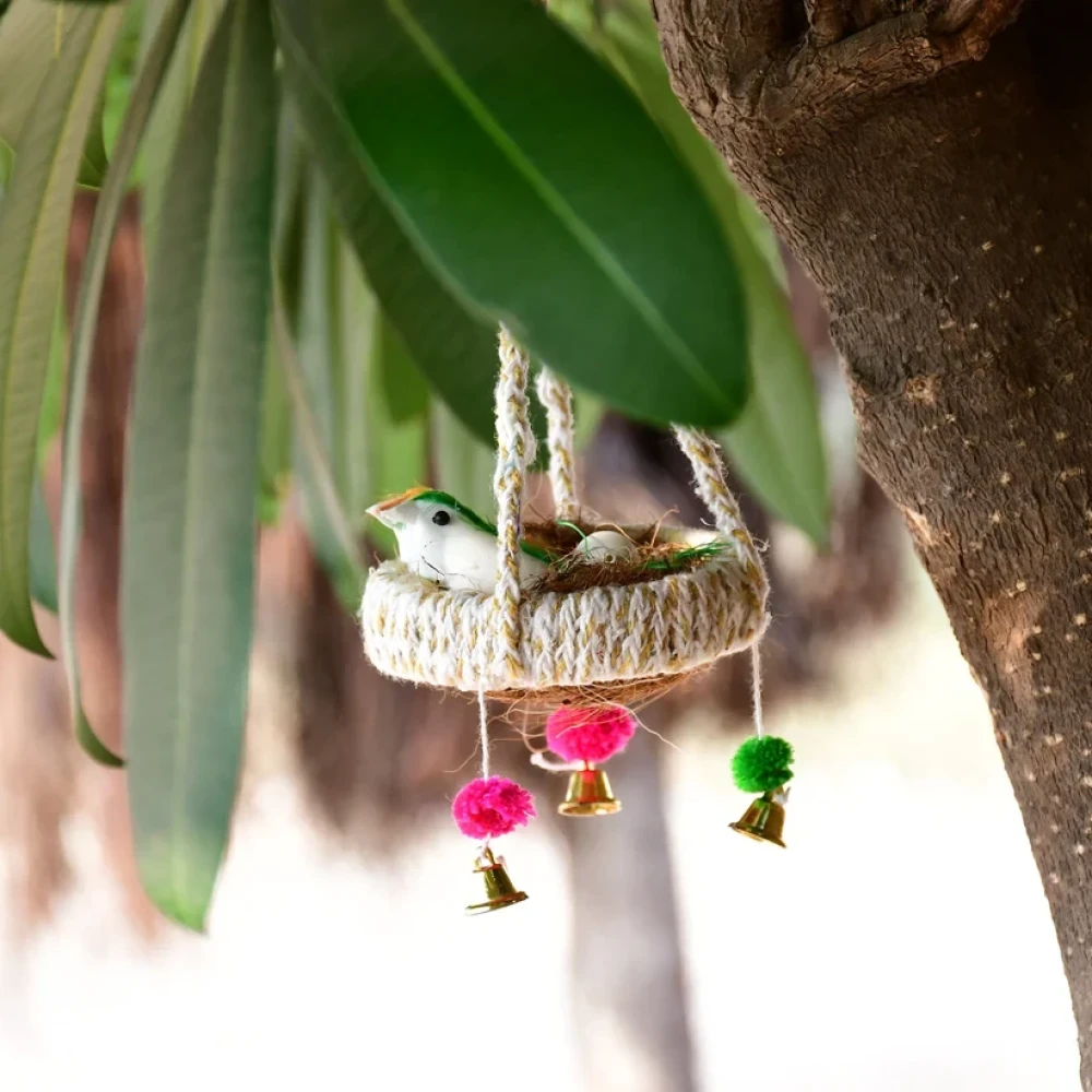 JEEZSA Artificial Jute Hanging Birds Nest Jhumar Chidiyan Ka Ghosla