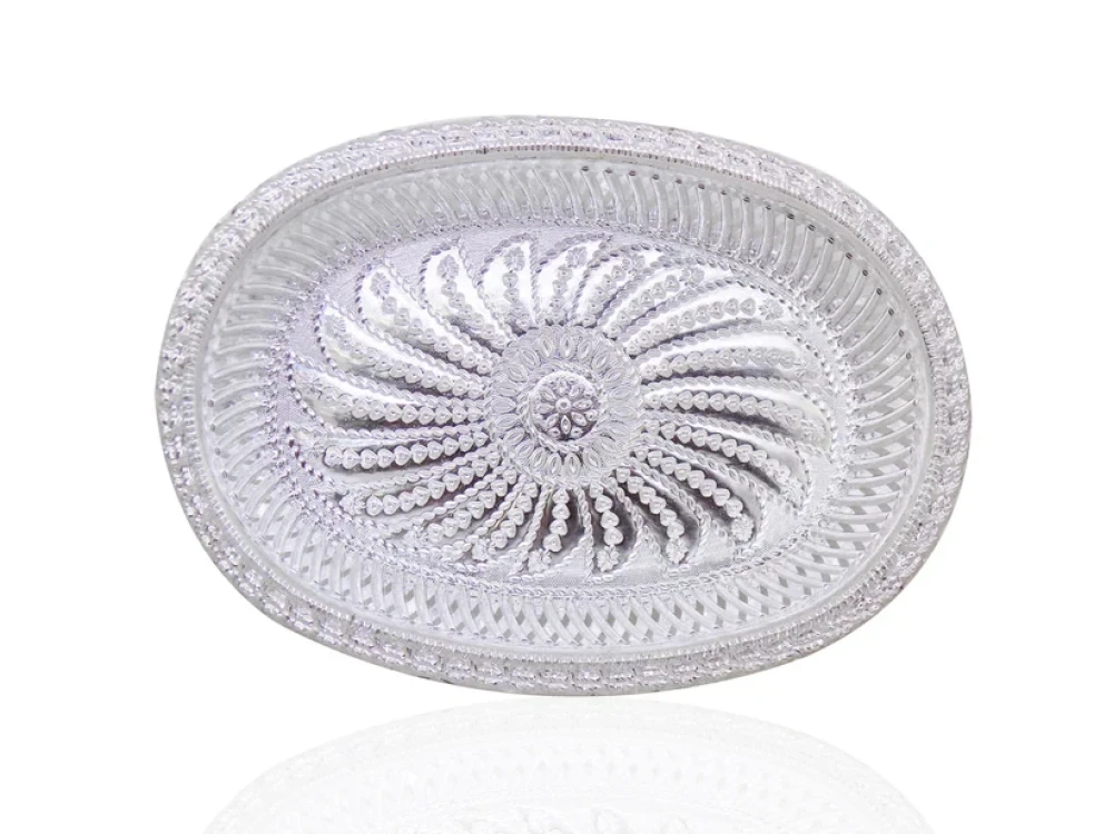 JEEZSA Multipurpose Royal Design Oval Silver Gift Tray