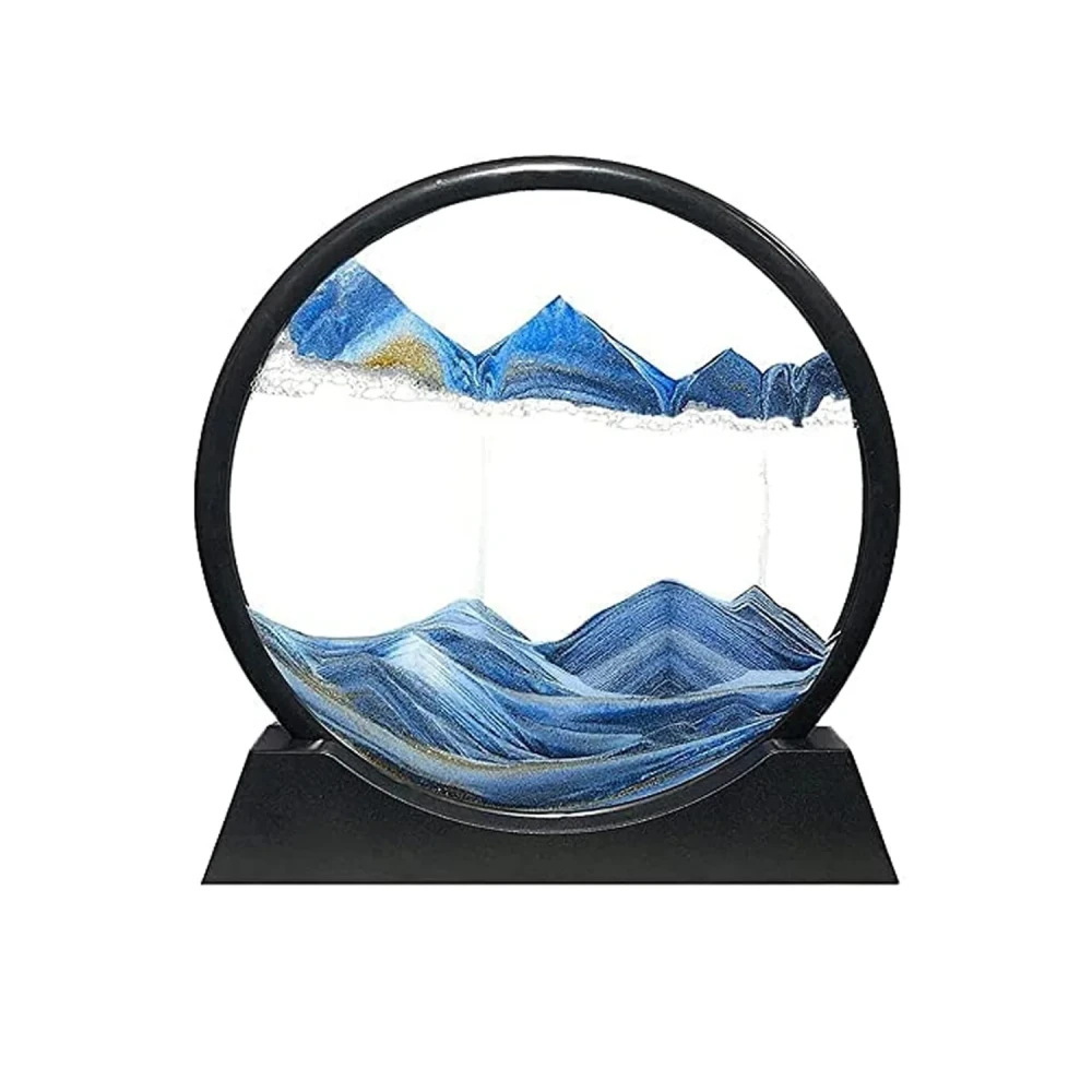 JEEZSA Moving Sand Art Picture Decor, 3D Deep Sea Sandscape Liquid Motion, Round Glass Frame Display Flowing Sand Relaxing Gift for Kids Adults Painting Artistic Sandscape for Home, Office, Ornament Desktop Art Bookshelves Decoration (1 Pc )