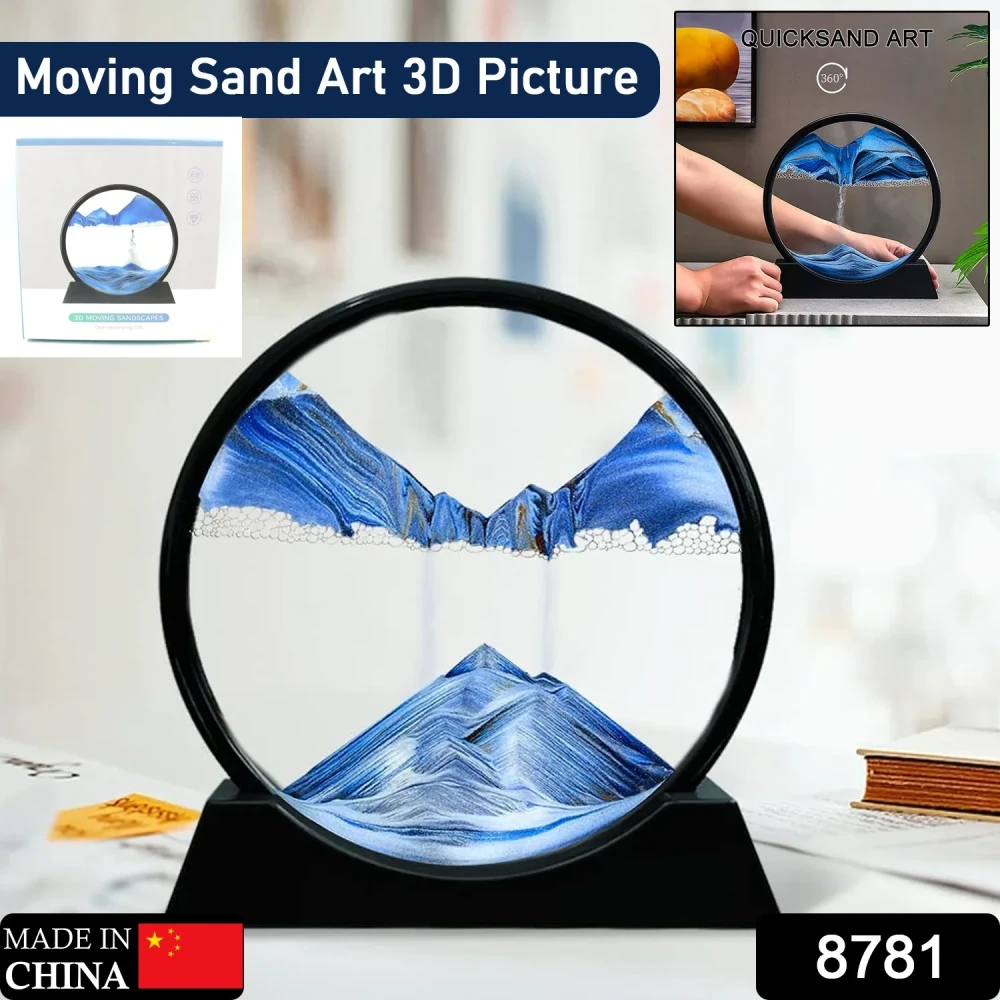 JEEZSA Moving Sand Art Picture Decor, 3D Deep Sea Sandscape Liquid Motion, Round Glass Frame Display Flowing Sand Relaxing Gift for Kids Adults Painting Artistic Sandscape for Home, Office, Ornament Desktop Art Bookshelves Decoration (1 Pc )