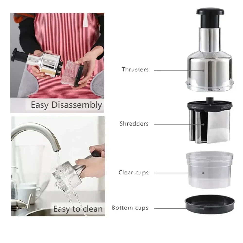 JEEZSA Food Cutter, Multifunctional Stainless Steel Blade Onion Cutter Food Vegetable Cutting Tool Home Kitchen Accessory, Vegetable Onions Garlic Nuts Salads Hand Chopper Kitchen