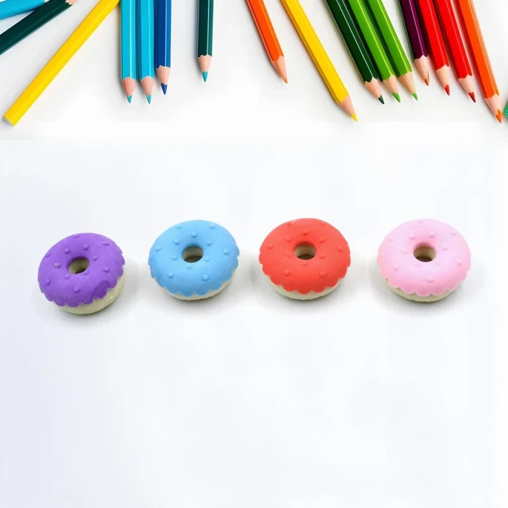 JEEZSA Donut Eraser for Girls & Boys / Eraser for School B'Day Return Gift Party Doughnut Lollipop Ice Cream Theme Shape Erasers Pencils Set for Kids Educational Stationary kit, School Supplies (1 Set 4 Pc)
