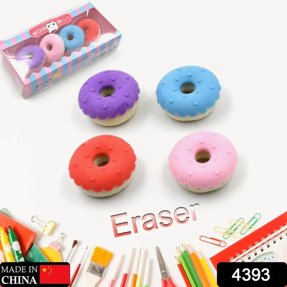 JEEZSA Donut Eraser for Girls & Boys / Eraser for School B'Day Return Gift Party Doughnut Lollipop Ice Cream Theme Shape Erasers Pencils Set for Kids Educational Stationary kit, School Supplies (1 Set 4 Pc)